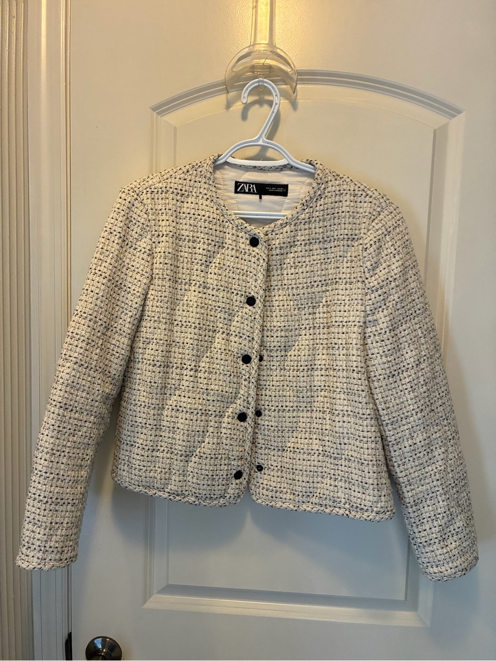 Zara Ivory Tweed Button-Up Blazer